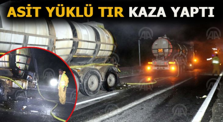 Hidroklorik asit yüklü tanker kaza yaptı yol kapatıldı